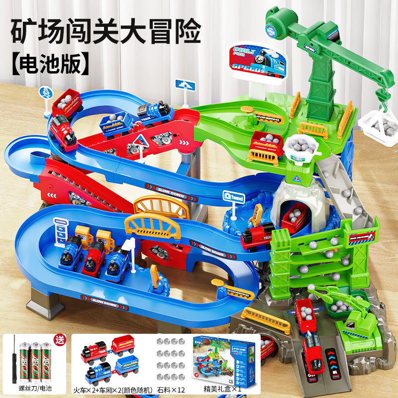 Electric engineering rail car sliding train parking lot car breakthrough adventure boy educational kids toy