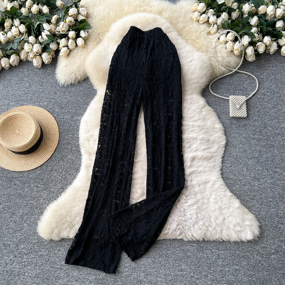 Fashion ins wear women's autumn wear pure lust hot girl high waist lacecasual pants women's slim slimming look hip flared pants