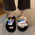 Women's fuzzy slippers - new 2024 autumn/winter collection: cute cartoon plush, thick-soled, height-increasing, fashionable, and versatile thong sandals