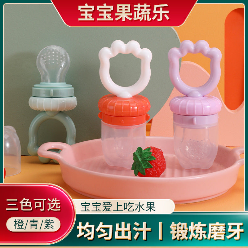 English card baby fruit and vegetable music fruit complementary food bite music cat paw shape pacifier silicone mesh bag pacifier