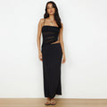 european and american women's clothing  summer new casual sleeveless ruched cami top and slim-fit maxi skirt set