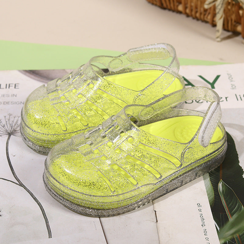 New eco-friendly crystal material eva clogs for boys and girls, jelly sandals and slippers, non-slip thick sole, comfortable wholesale