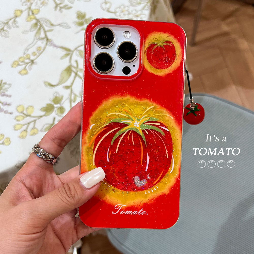Glue glitter powder suitable for iphone17promax mobile phone case red bottom fireworks tomato apple 16 anti-fall protective cover