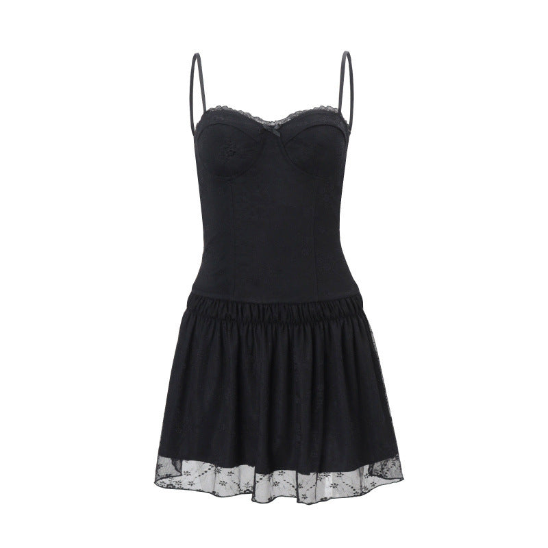 European and american women's clothing  summer new sexy & sweet style backless lace patchwork solid color camisole dress