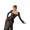Women's lace romantic elegance square neck lace patchwork neckline long sleevesilmlongdress
