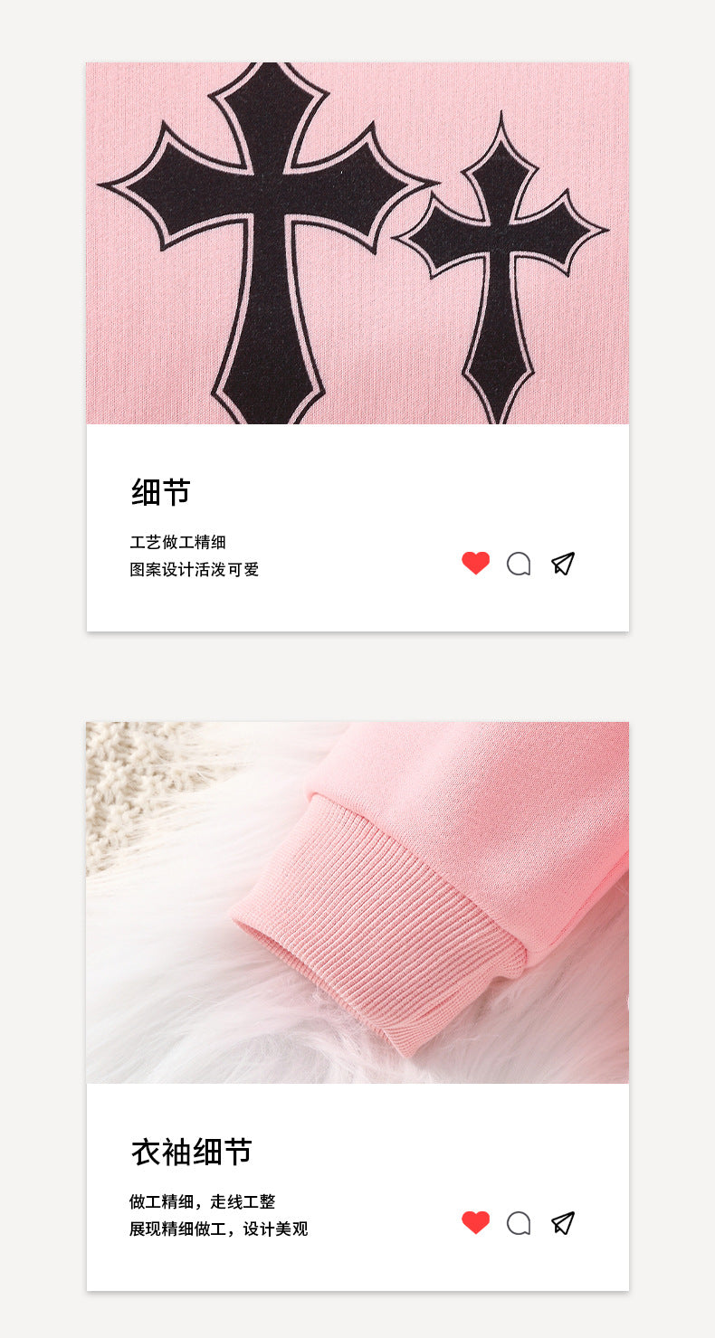 girls' long-sleeve outfit: pink crewneck sweatshirt and jogger pants set - perfect for dance and autumn/winter wear