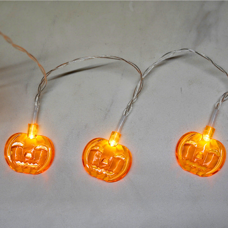 Cross-border new LED smiley face orange pumpkin light string Halloween party decoration atmosphere lanterns battery box festival