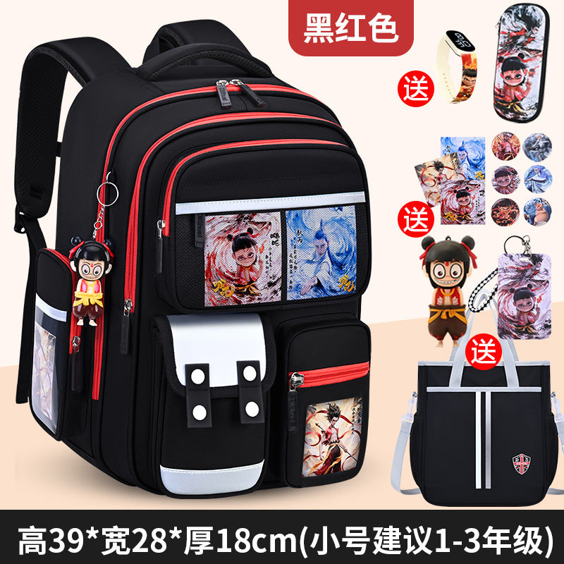 Nezha boy's schoolbag - lightweight, spine-protecting backpack for elementary school students (grades 1-6), suitable for boys and girls