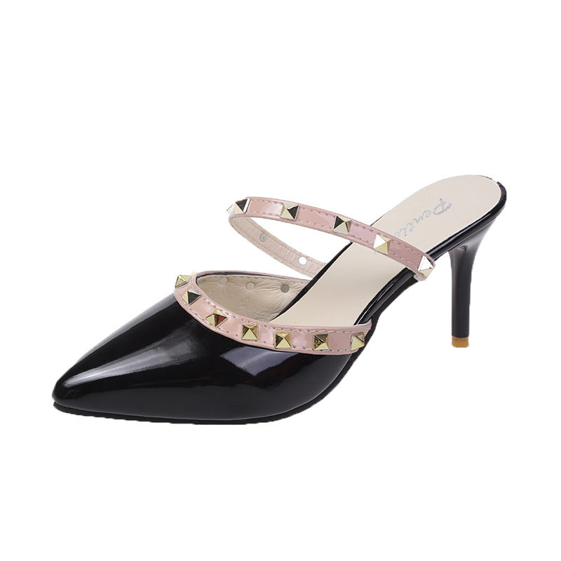 Summer new willow nails pointed head bag cool slippers women wear Internet celebrity half slippers stiletto