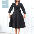 D483 european and american women's clothing  new fashion elegant solid color v-neck ruched high-waisted swing dress - export dress
