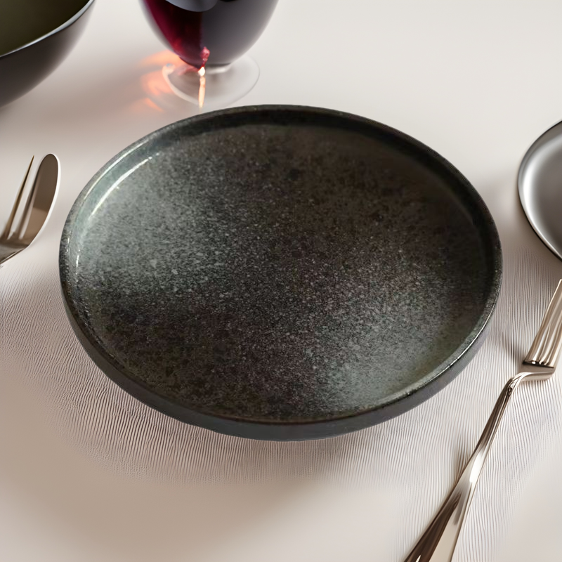 Japanese retro ceramic western dinner plate steak flat plate stoneware household dinner plate commercial round plate hotel restaurant tableware