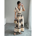 Aliexpress 1688 independent station in stock women's summerprintingv neck longdress