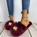Furry slippers women's indoor and outdoor 2024 fall and winternew arrivalpopular flat heel pearl toe real hair heattech cotton slippers women