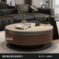 Travertine rock slab coffee table set for home living room, premium light luxury retro style, walnut color cabinet, round coffee table combination