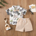 Amazon new spring/summer boys' leaf print short sleeve and shorts set - beach vacation style two-piece outfit