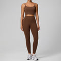 high waistflap pocket pants sportswear two-piece set women's high elastic shaping quick-drying fitness clothes running yoga clothes suit