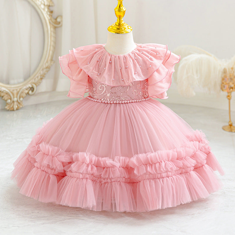New arrival kids dress beads wedding dress princess cake dress baby girl birthday party dress kids dress