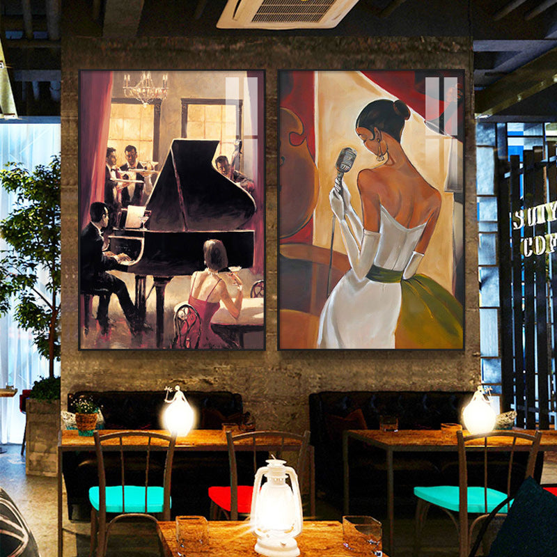 Bar decorative painting industrial style retro nostalgic beautiful woman oil painting box sofa background wall western restaurant red wine hanging painting