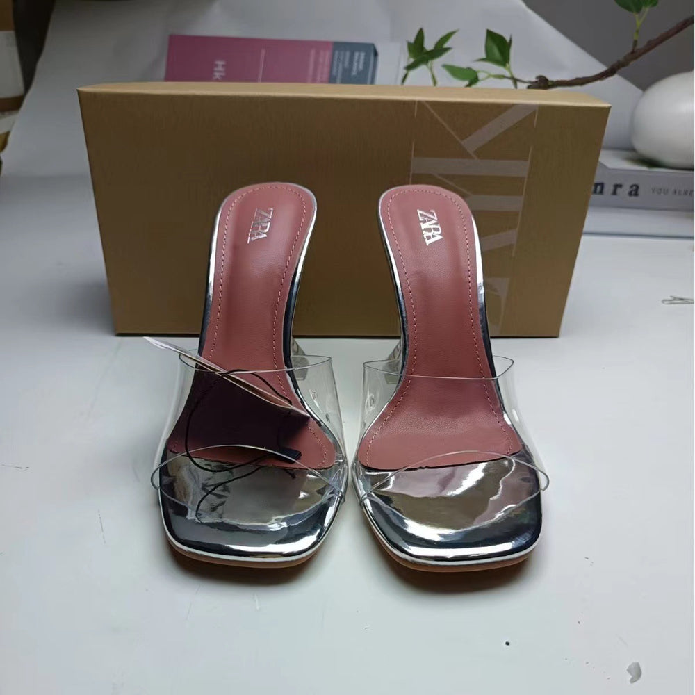 Za2024summernew arrival metal glass glue open toe european and american style high heel sandals daily casual outer wear women