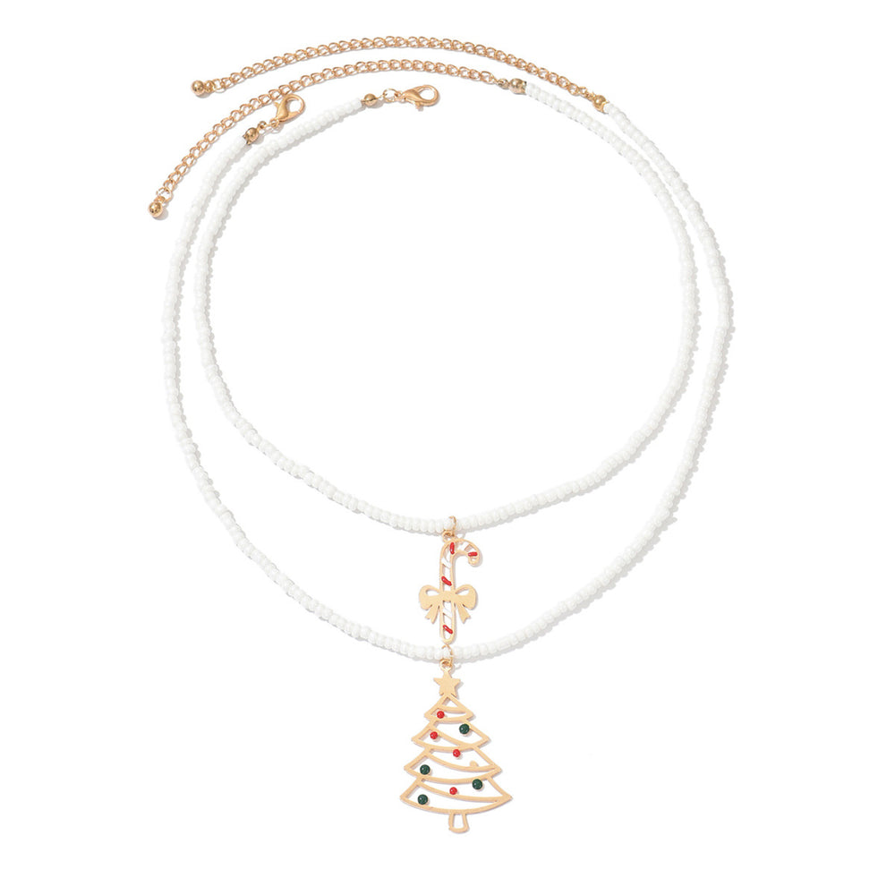 Christmas necklace wholesale fashion three-dimensional metallic candy christmas tree pendant women's high-end rice beads clavicle chain