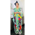 African women's plus size printed holiday beach dress loose sun protection robe  chiffon dress two-piece set