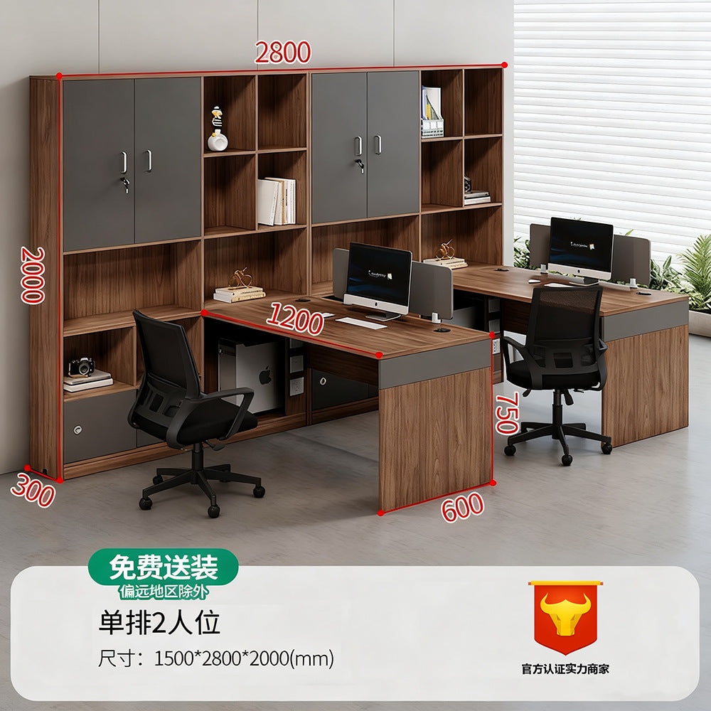 Financial office desk set - executive office desk with high cabinet, two-seat facing configuration for accountants and managers