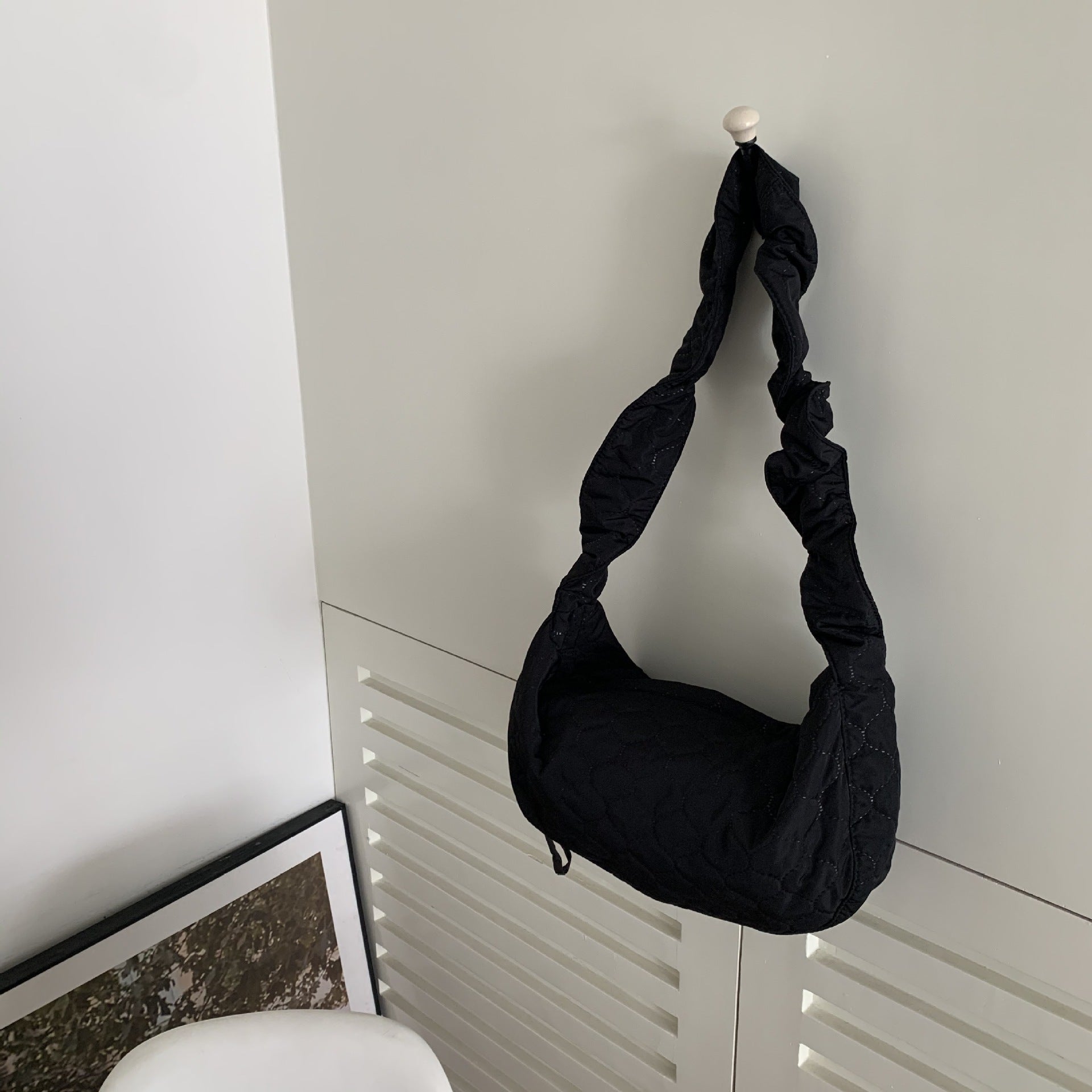 Bag new Korean version single shoulder bag embroidered lattice dumpling bag oblique span bag pleated drawstring small fresh temperament versatile women's bag