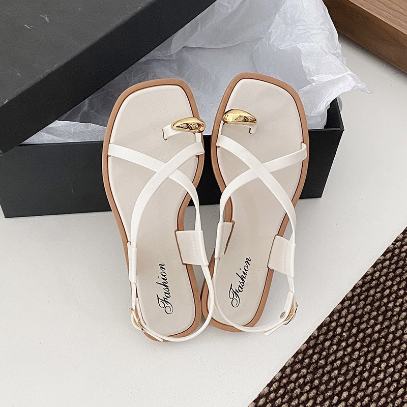 Children's cross-border toe sandals women's summer outwear popularinsflats roman sandals one-piece clip-toe women's shoes