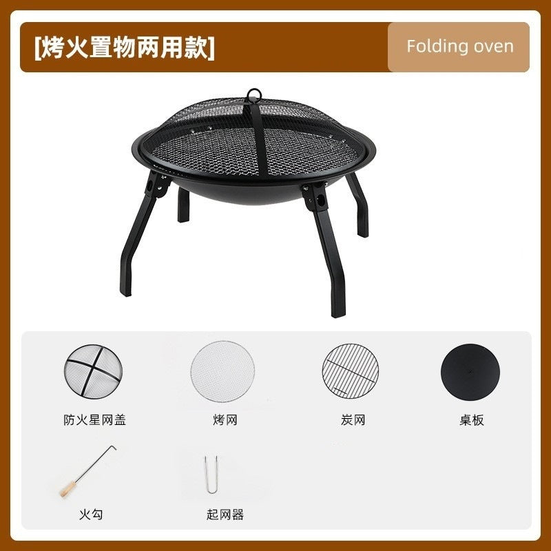 Outdoor patio folding bbq grill portable fire pit home indoor heating stove campfire grill for tea brewing and bbq
