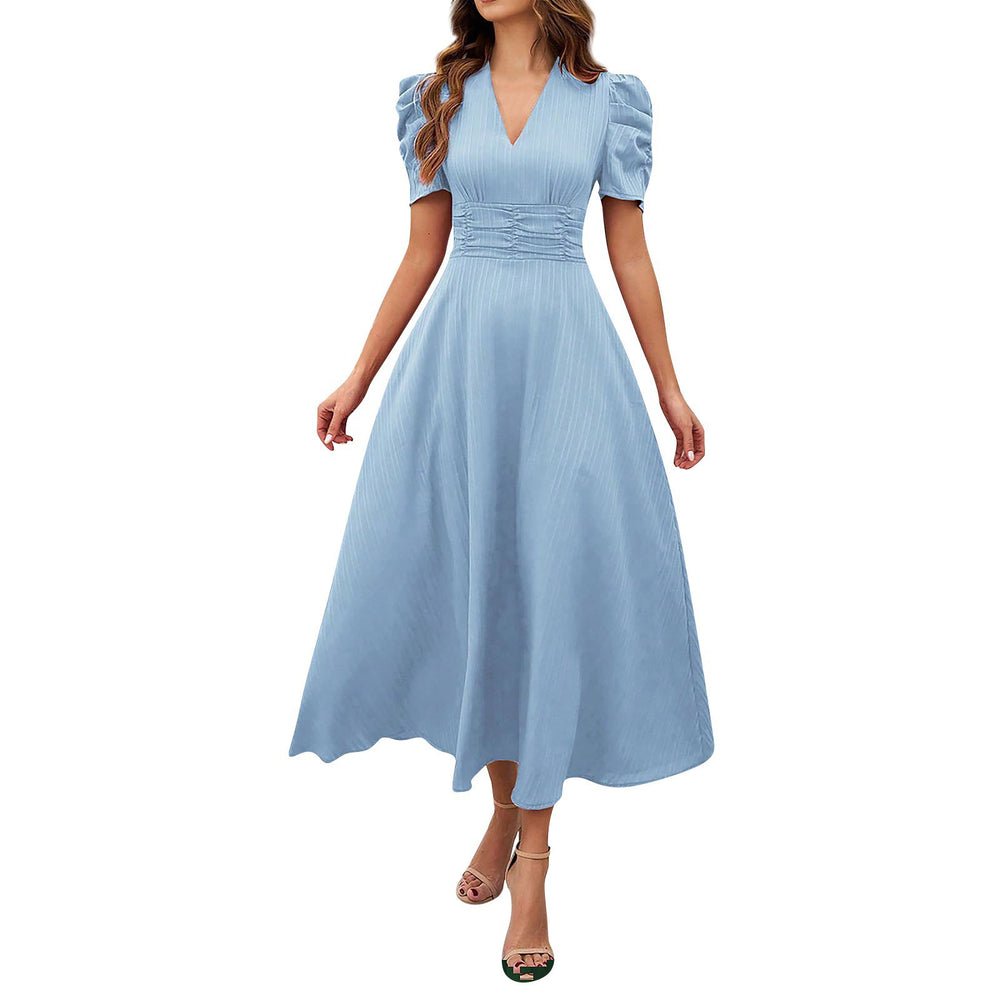 spring/summer cross-border  women's fashion high-waisted solid color slim-fit short-sleeve dress