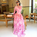 European and american style cross-border ins fresh print women's color block pleated waist slimming a-line dress for going out and gatherings