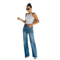 Fashion  independent station cross-border new style raw edge washed and polished mid-waist slimming look denim pants trendy women