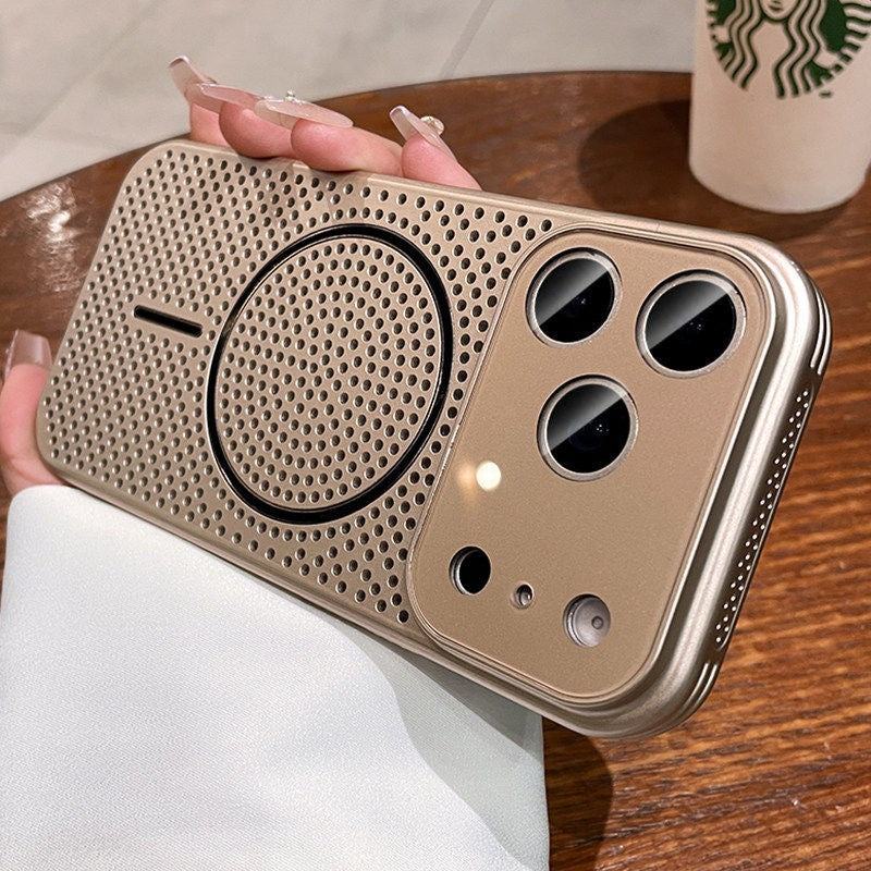 Suitable for iphone17pro large window ice-like cooling and breathable magnetic phone case apple 15 colorful hollow case