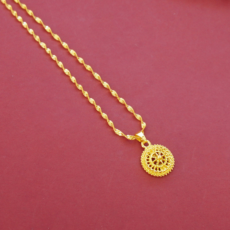 Wholesale cross-border middle eastern hollow design gold-plated necklace, pendant, earrings, and ring three-piece jewelry set