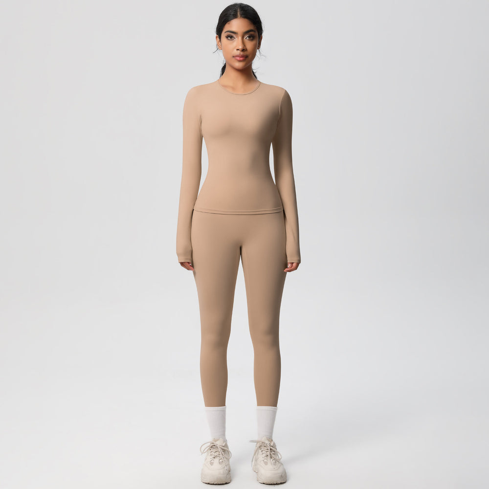 European and american brushed nylon tight-fitting yoga set - casual, quick-drying fitness apparel for women's outdoor running and sports