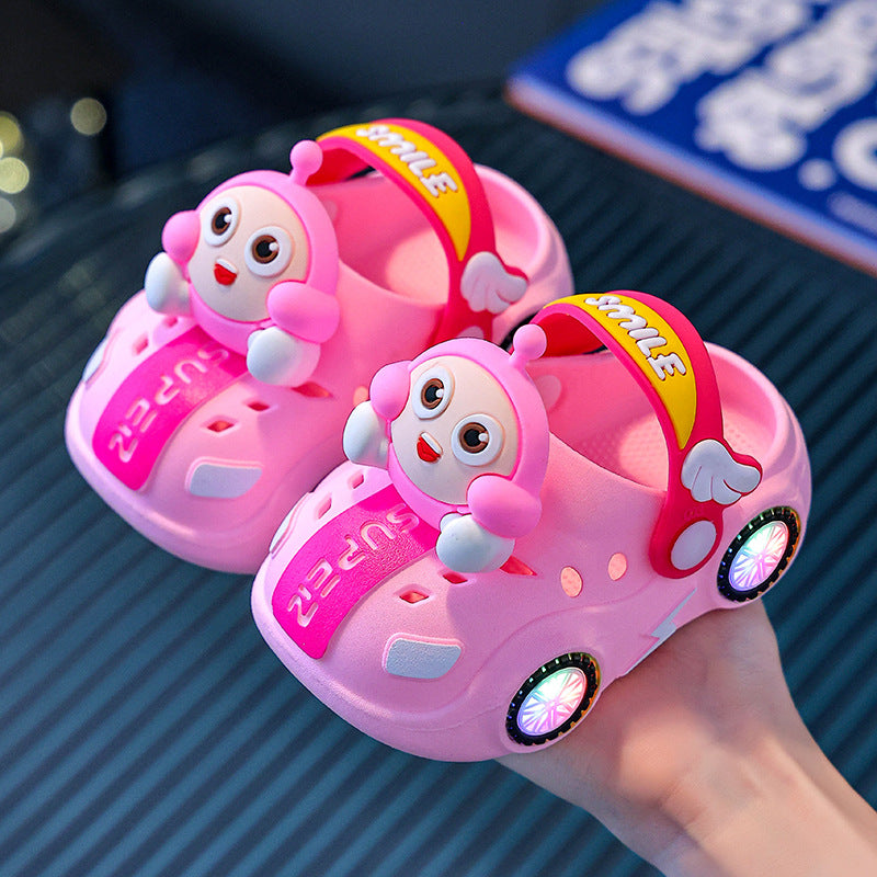 Kids slippers summer baby girl car bright light indoor soft bottomnon-slip sandals slippers boy egg hole shoes
