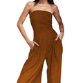 cross-border european and american women's clothing: new summer collection - elegant solid color bandeau high-waisted slimming wide-leg jumpsuit