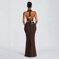 Amazon women's halter deep v sequin waistless suspender sexy back strap pleated hip skirt suit