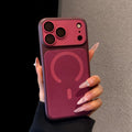 Suitable for apple 18promax burgundy red large window mobile phone case iphone17 contrasting color cloth pattern magnetic case 16