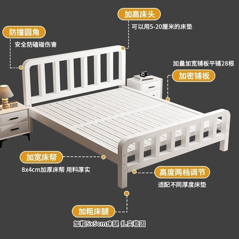 Thickened reinforced iron bed for home bedroom casual silent double bed rental house single dormitory black steel frame bed