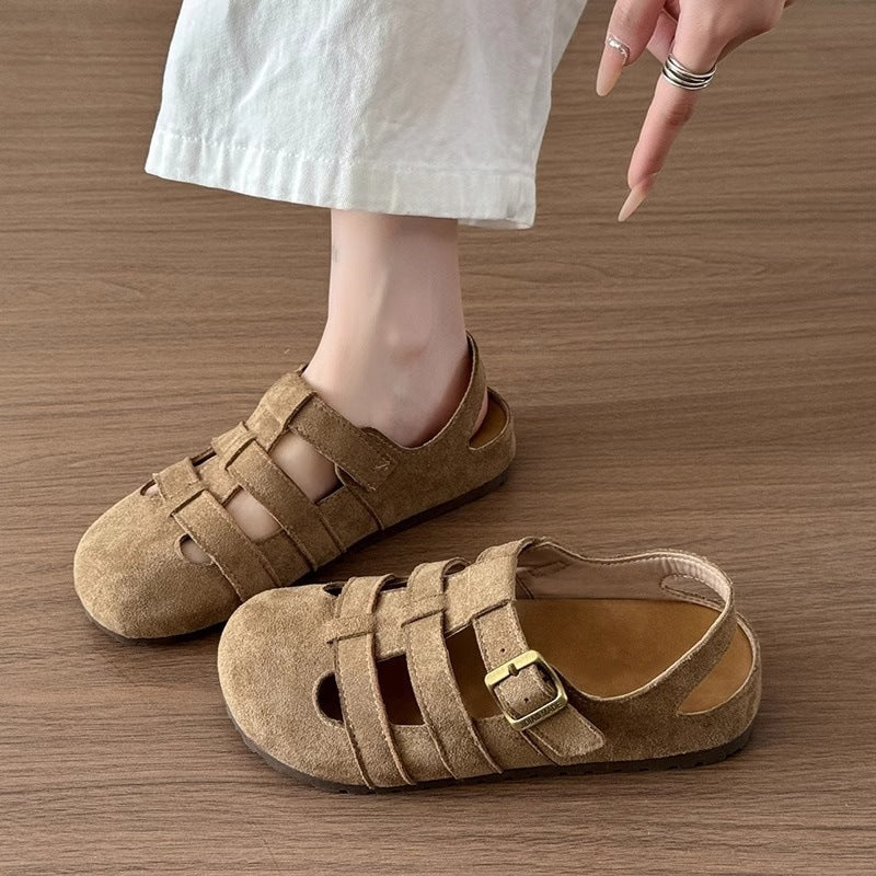 Retroniche stylecut out toe half slippers for women 2026 spring and summeroutwear one-leg thick sole ugly cute casual birkenstock shoes