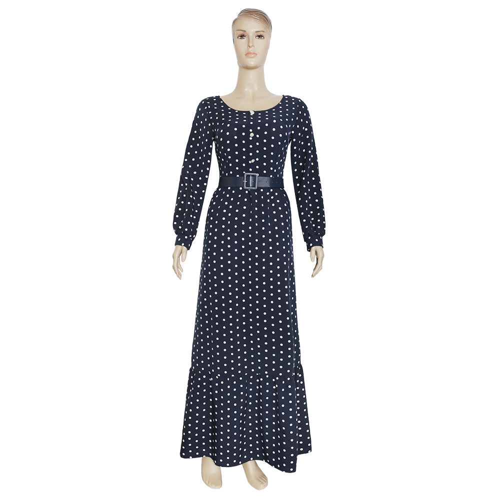 new arrival: fresh & sweet polka dot high-waisted long sleeve dress - african style plus size women's clothing with belt