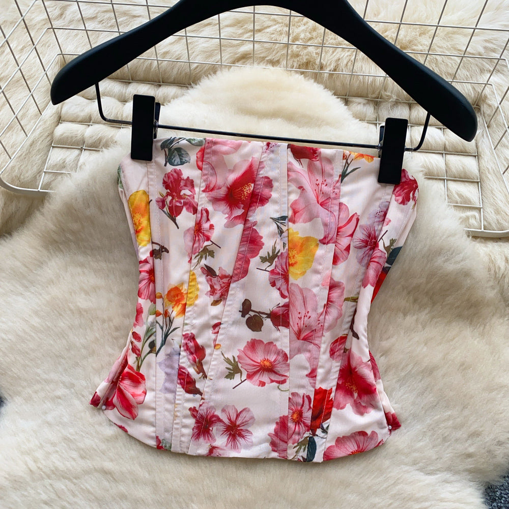 French-style bandeau top & midi skirt set - women's summer slim-fit two-piece outfit for a sweet and spicy look