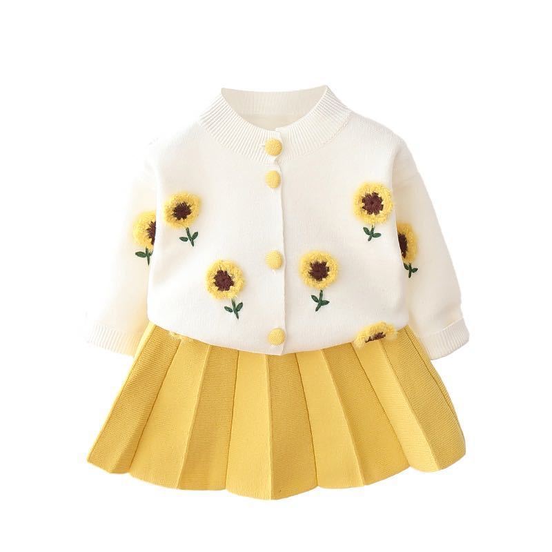 Kids' knitted sweater dress -  new girls' fruit & handmade flower set - baby fashion outfit top & skirt set