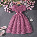 Girls' dress (sizes for mid-to-large children), 3d rose embellished dress + bow belt