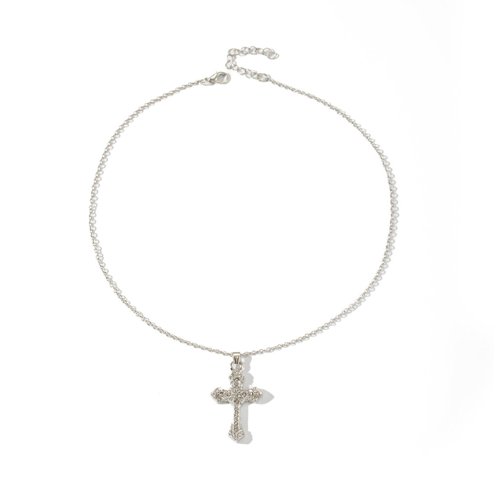 Full diamond cross necklace wholesale european and american cross-border jewelry niche design retro accessible luxury sweet cool style clavicle chain