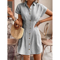 Shipped: cross-border  fashion summer shirt dress - blue striped cardigan short-sleeve dress