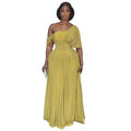 European and american cross-border african women's clothing  summer new arrival: elegant ruched solid color one-shoulder evening gown long dress
