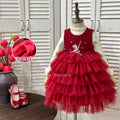 Girls' fleece-lined dress  - stylish red little girl's dance princess tutu dress