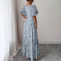 cross-border  hot-selling european and american style square neck puff sleeve floral dress